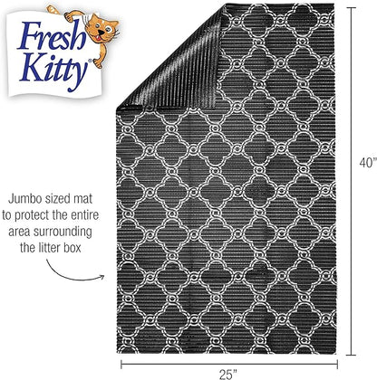 Fresh Kitty Durable XL Jumbo Foam Litter Box Mat – No Phthalate, Water Resistant, Traps Litter from Box, Scatter Control, Easy Clean Mats – Black & White 40"x 25", Black/White Quatrefoil (9036)