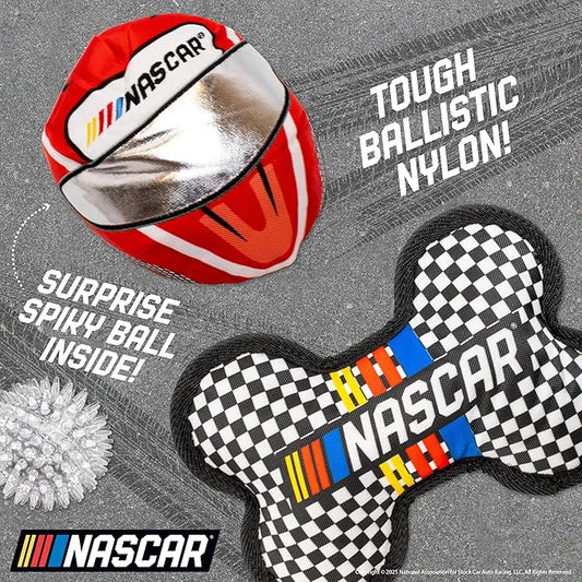 design LAB, Inc. NASCAR Official Merchandise | NASCAR Toy Bundle with Ballistic Race Car Helmet & Bone | Dog Chew Toys Value Gift Pack