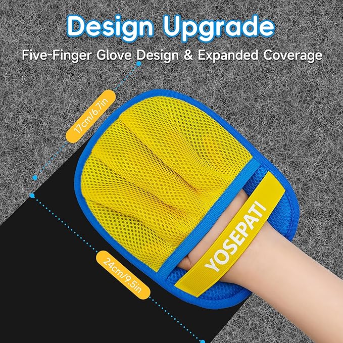 Magic Brush Pet Hair Removal Glove for Cats & Dogs, Ectrostatic Five-Finger Fur Remover, The Magic Brush Pure Path Grooming Remover Glove for Laundry, Carpet & Car Seat (Blue & Yellow)