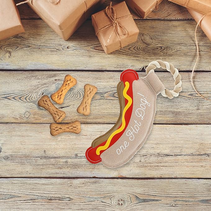 Pavilion Gift Company - Hot Dog - 12" Canvas Rope Dog Toy Chew Tug of War Hot Dog Best Friend Doggy Puppy K9 Gift