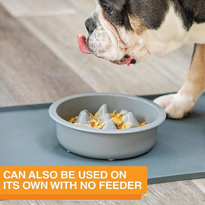 The Niner Slow Feed Bowl - Raised Peaks Slow Down Pets Eating - Fits Elevated Feeders Including Neater Feeder Large Sizes - Gentle on Teeth and Gums - Holds up to 2 Cups (Silver)