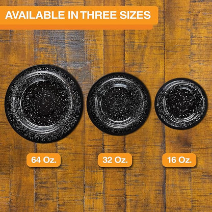 Neater Pet Brands - Outdoor Camping Style Pet Bowl - Enamel Ware Blue Black Granite Colors - Dog Cat No Tip Skid Bowls (64 oz, Black)