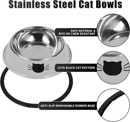Serentive 2 Pcs Non-Slip Stainless Steel Small Cat Food Bowls
